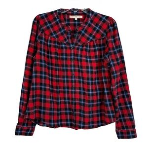 Xirena Red Plaid Top Button Up Long Sleeve Flannel Shirt Size S Women Pleated